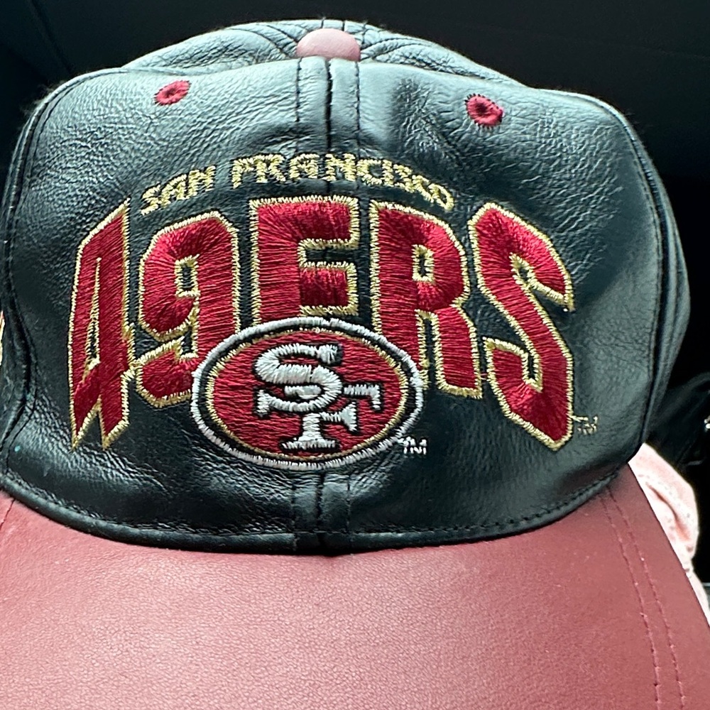 NFL San Francisco 49ers vintage leather football 🏈 cap Black and Red Hat